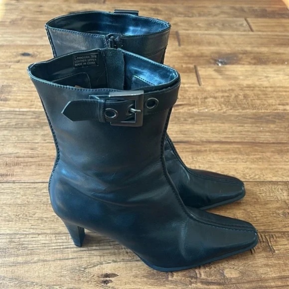 Franco Sarto L-Pandora Black Leather Calf High Heeled Boots Booties Size 9.5 - Picture 12 of 12